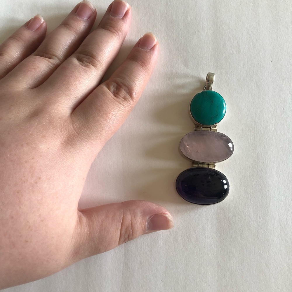 Big solid sterling silver closed back pendant real gemstones
